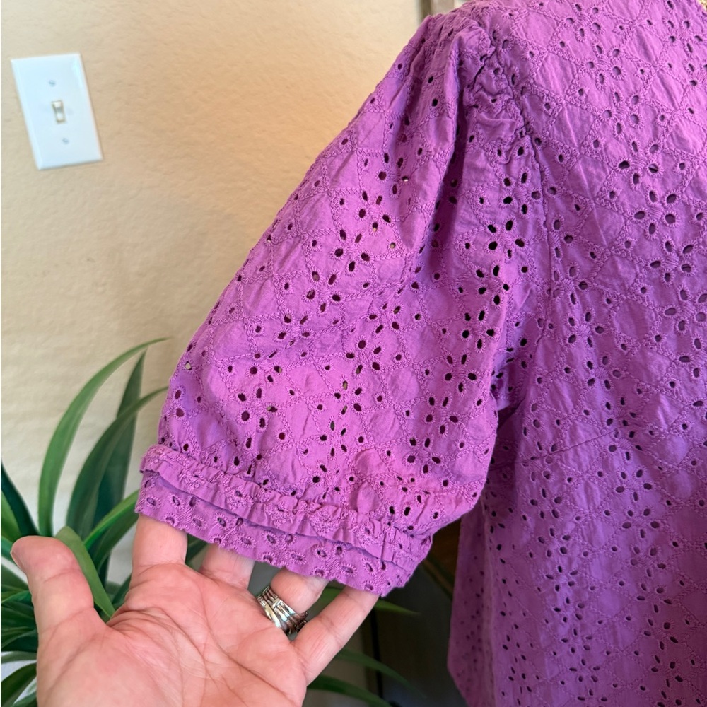 Draper James Purple Eyelet V-Neck Blouse - Picture 4 of 14